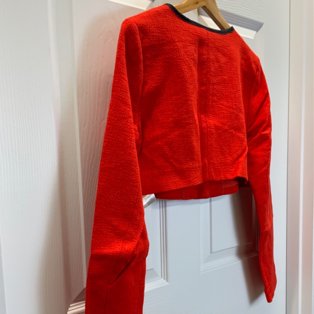 Anthropologie Red Maeve Cropped Shrunken Tweed Jacket Blazer - Picture 15 of 16